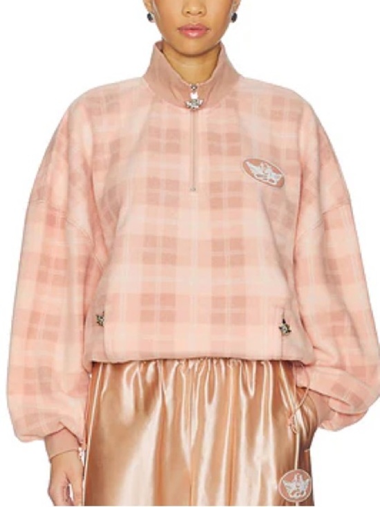 Boys Lie Tops - Boys Lie Alex On My Team A1 Quarter Zip Pullover Pink Plaid